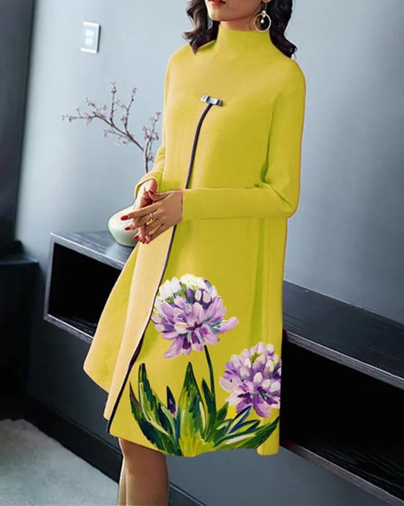 Sweater Long-sleeved Pullover Sweater Mid-length A-line Dress