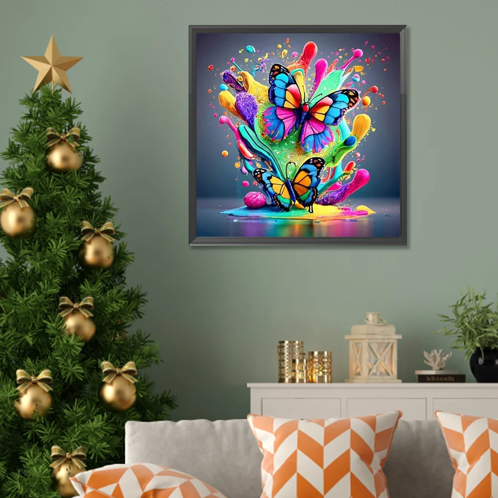 Diamond Painting - Full Round Drill - Colorful Butterfly(Canvas|30*30cm)