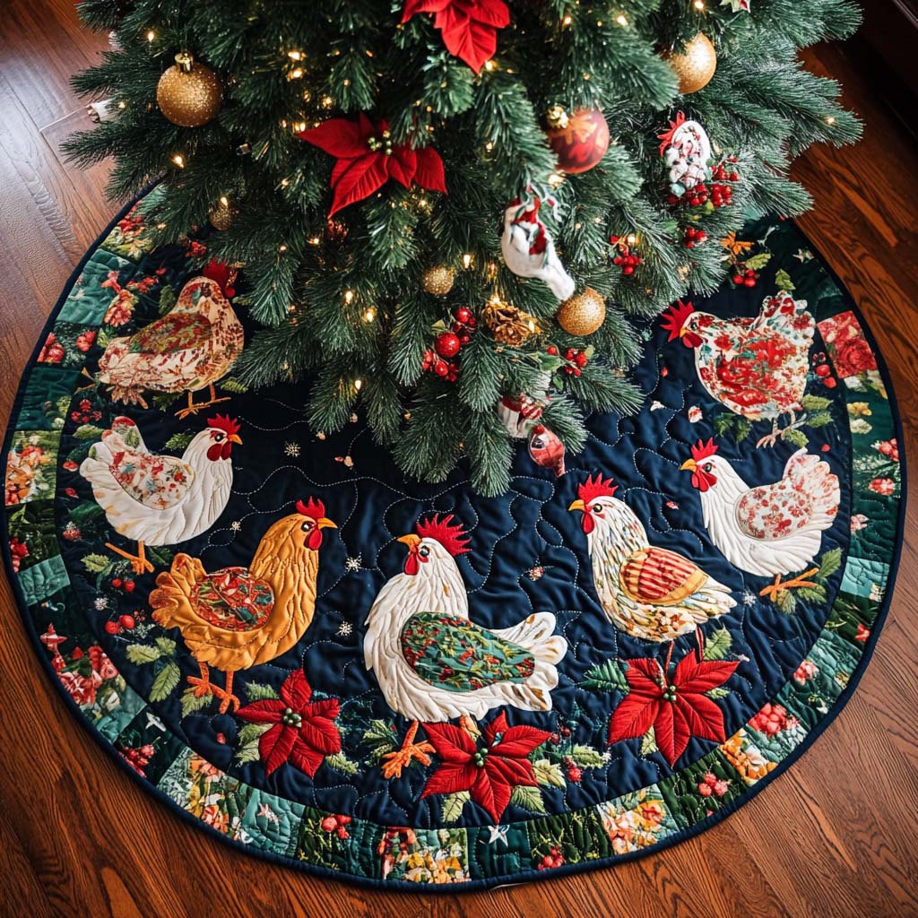 Merry Poultry Christmas Quilted Tree Skirt NCU0NT2089