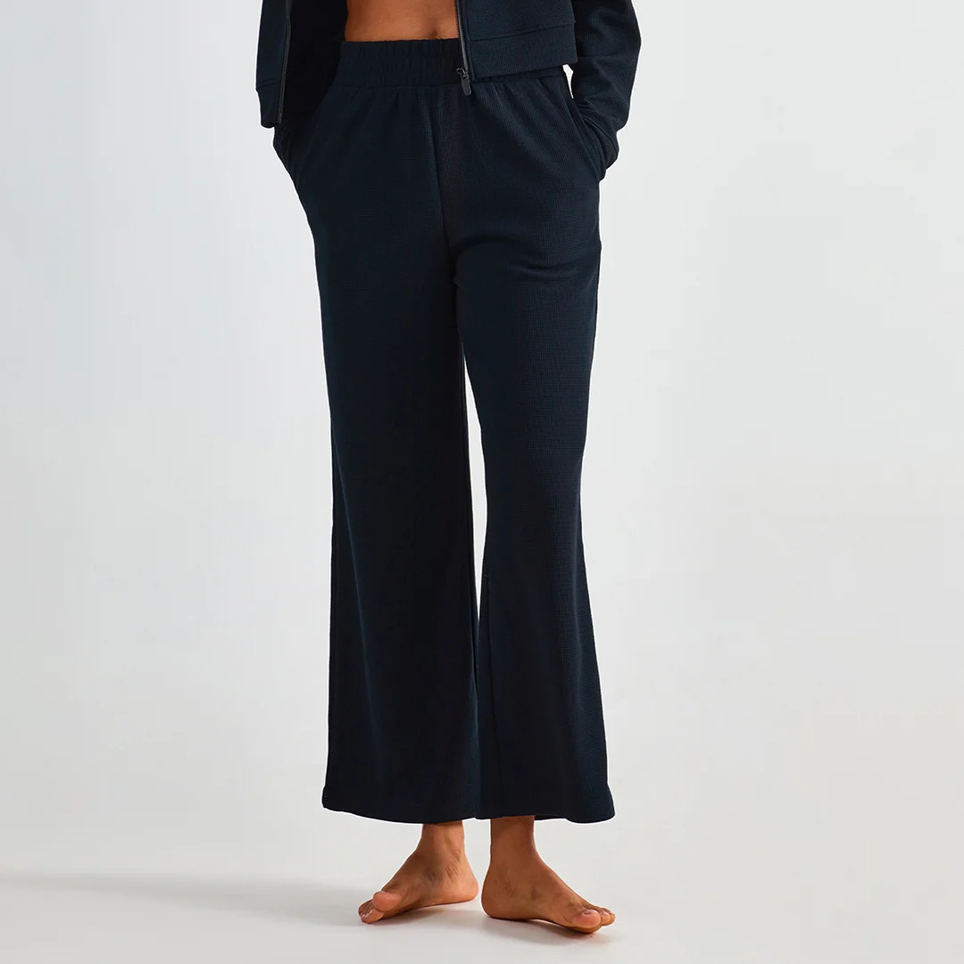 Waffle high-waisted wide-leg pants