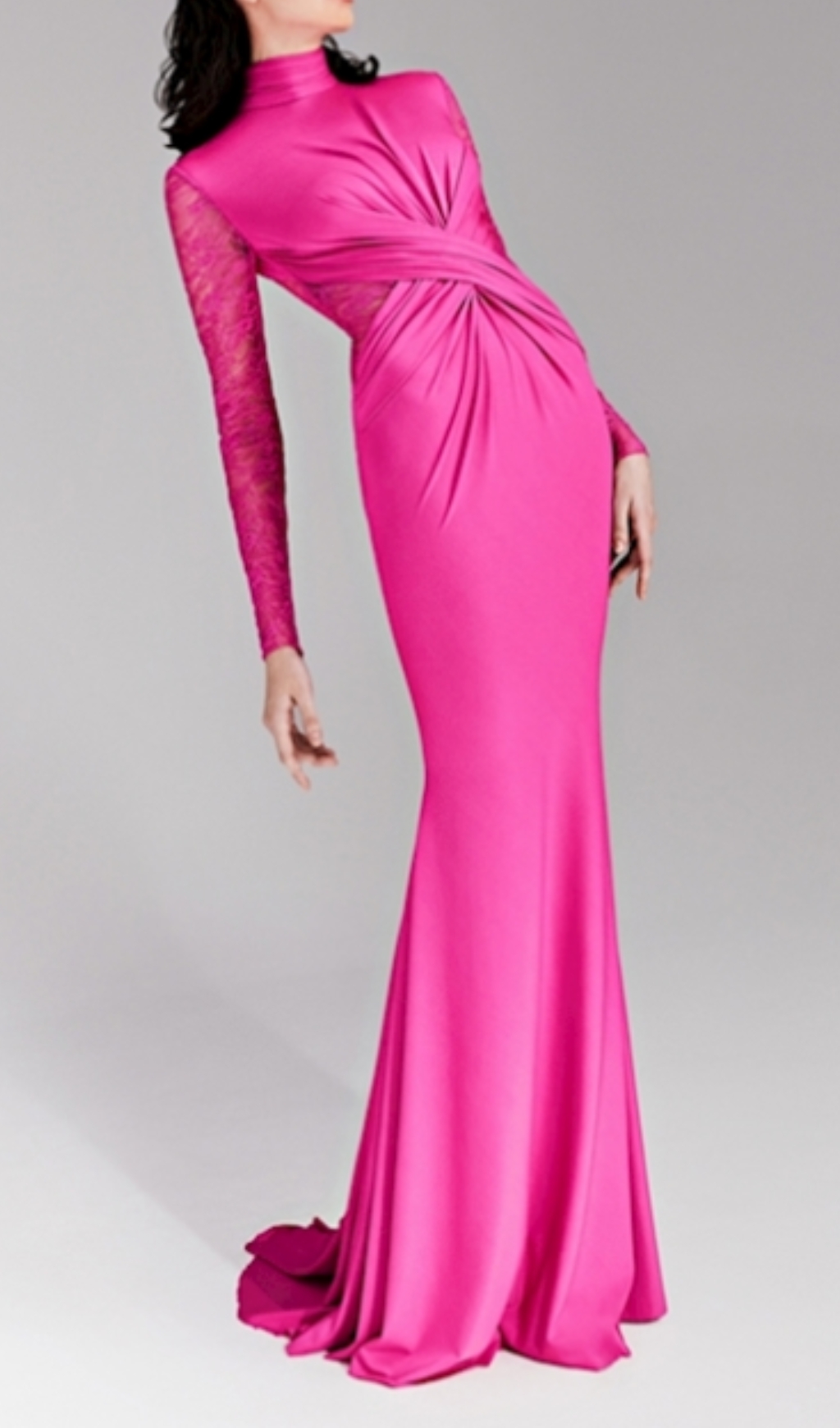 Christa Pink Long Sleeve Draped Gown
