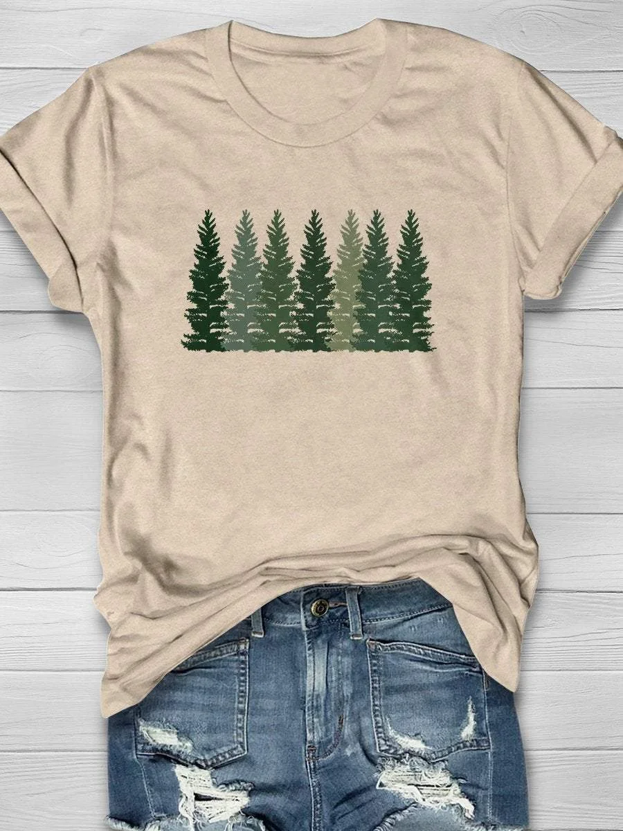 Trees Nature Hiking Print Short Sleeve T-shirt