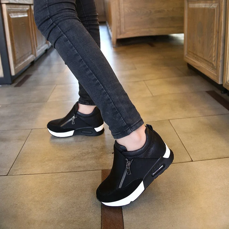 2019 New Women Casual Shoes Height Increasing Zipper Breathable Women Walking Flats Trainers Shoes Autumn Platform