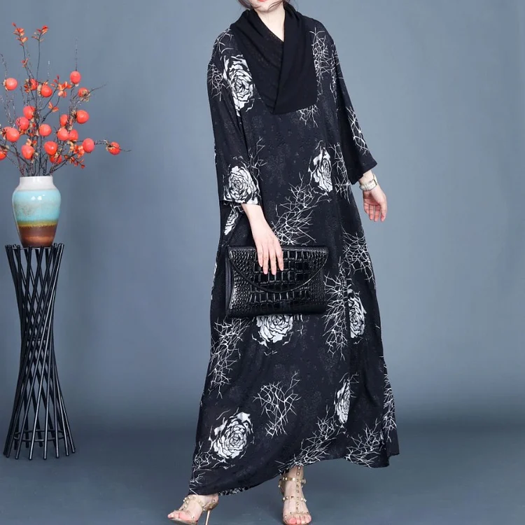 Literary Jacquard V-neck Silk Dress