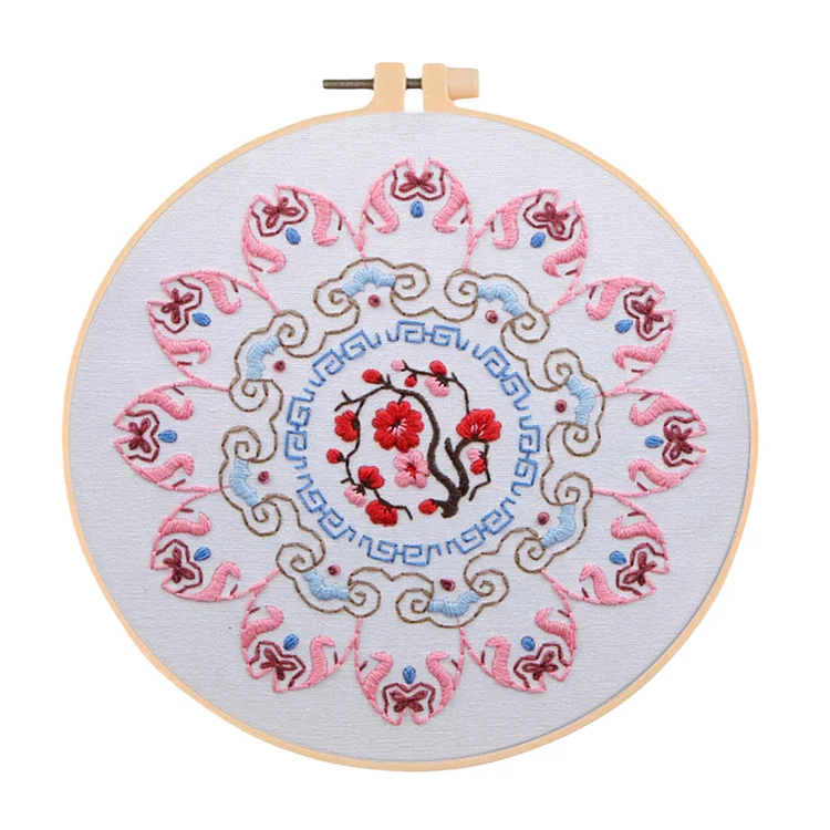 Blossom Cotton Stamped DIY Embroidery Cross Stitch Kit for Beginners 30x30cm