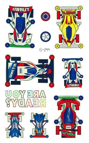 Luminous Cool Racing Tattoo Stickers Waterproof Party Cartoon Car Children's Temporary Tattos Hand Body Foot Men Fake Tatoo