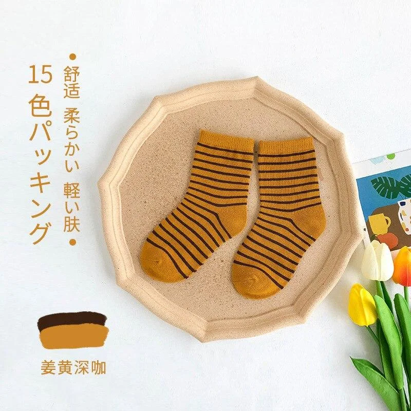 YWHUANSEN 1 to 12 Yrs 15 Colors Spring Summer Striped Short Socks For Children Cotton Kids Socks Colorful Knitted Socks Boy Girl