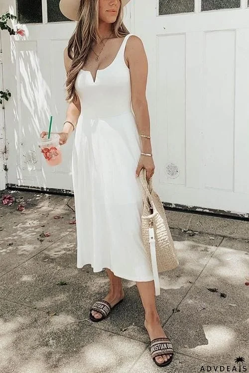 Solid V Slip Maxi Dress