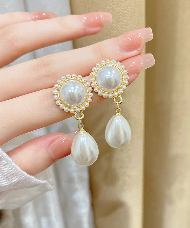 VCSHOES White Alloy Pearl Water Drop Drop Earrings