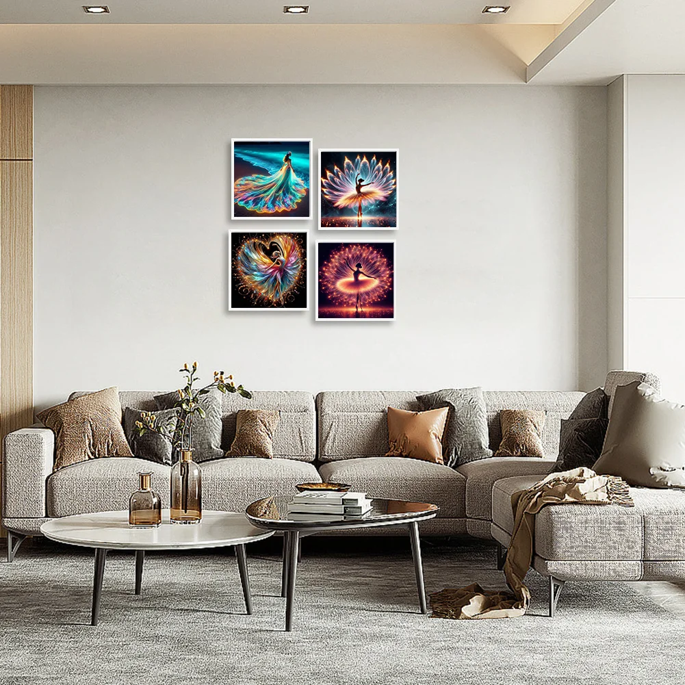 4pcs/Set Diamond Painting - Full Round Drill - Dancing Girl(Canvas|30*30cm)