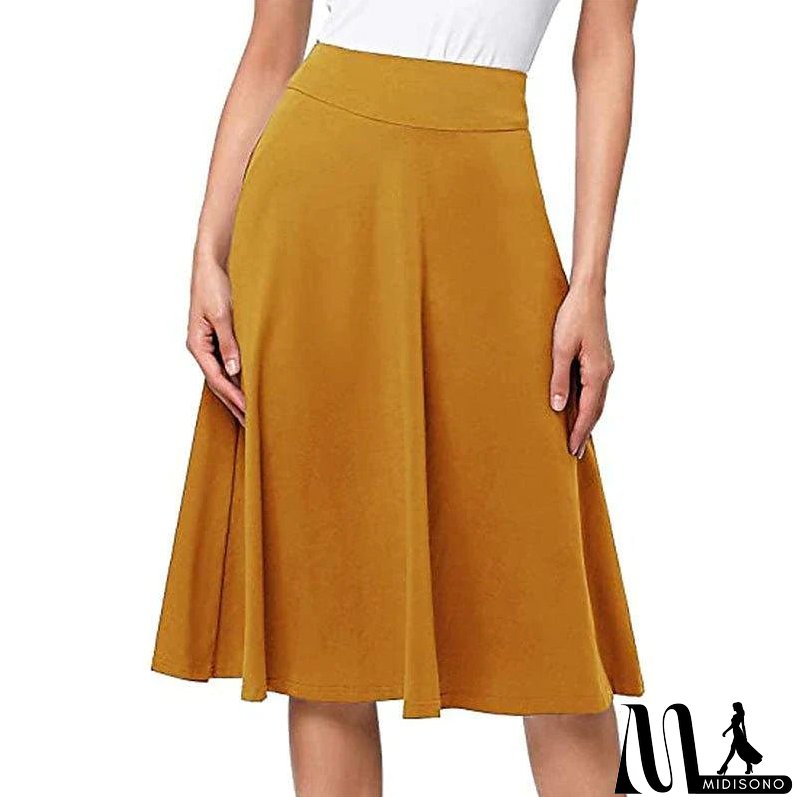 Women's Swing Work Skirts Midi Black Yellow Light Green Wine Skirts Knitting Elegant Office / Career S M L