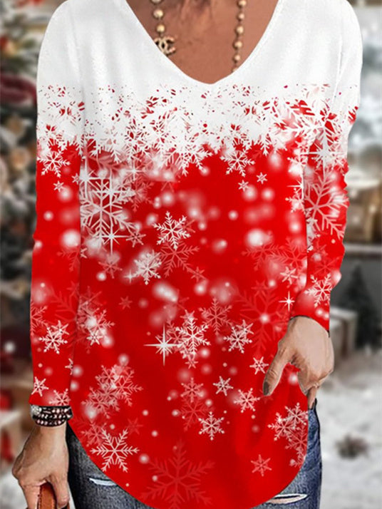 Women's Long Sleeve Scoop Neck Graphic Printed Tops