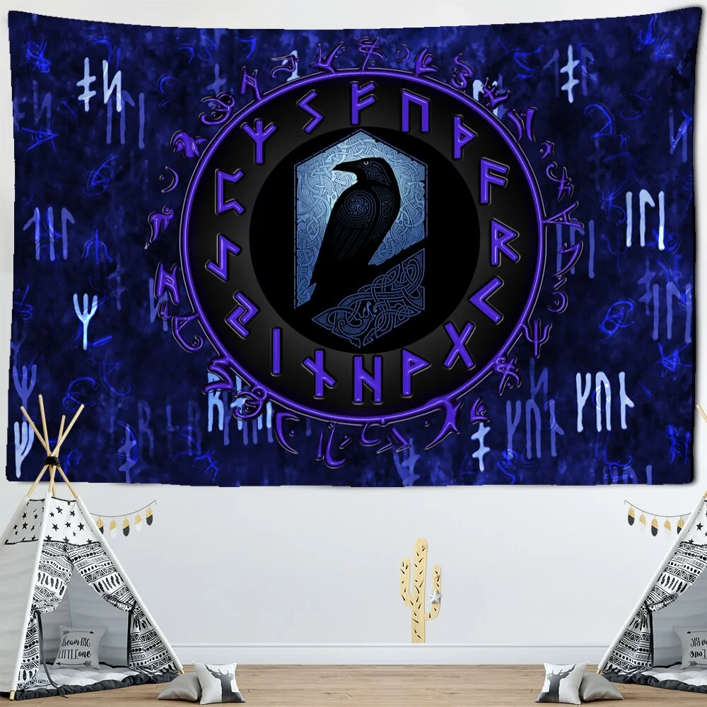 Vikings Tapestry wall Raven Mysterious Meditation Psychedelic Runes Art Wall Hanging Tapestries for Living Room Tarot Sun Moon