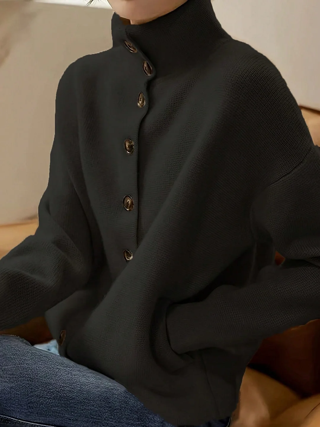 Nigikala Nigikala And Winter Women's Clothing Pure Color Leisure Single Row Buckle Collar Long-Sleeved Knitted Cardigan Women Elegant And Simple