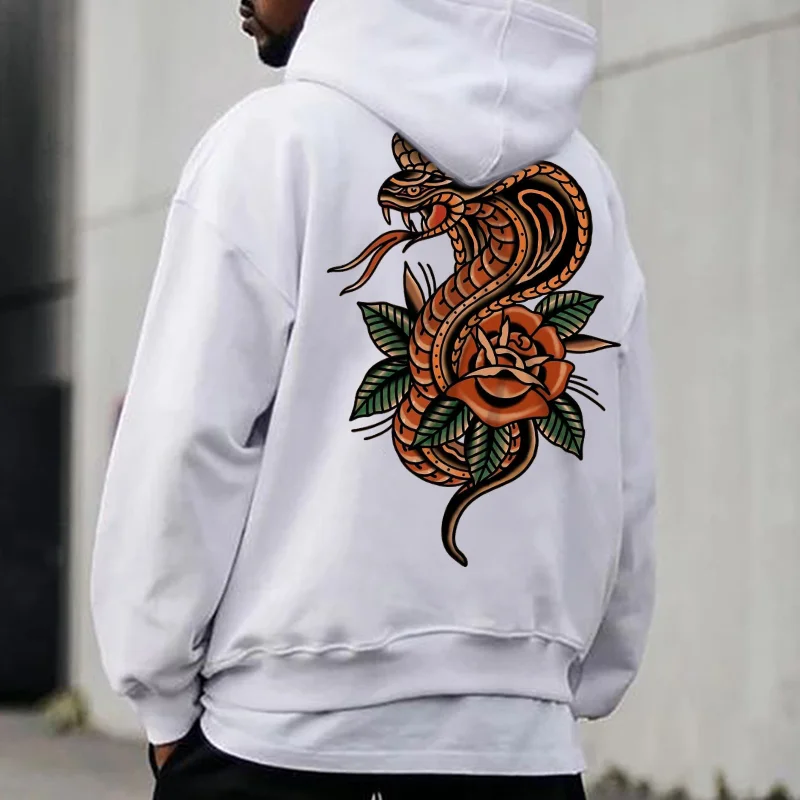 Python And Flower Printed Men's All-match Hoodie