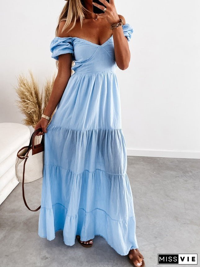 Women's Dresses Short Sleeve Off Shoulder Strap Dress