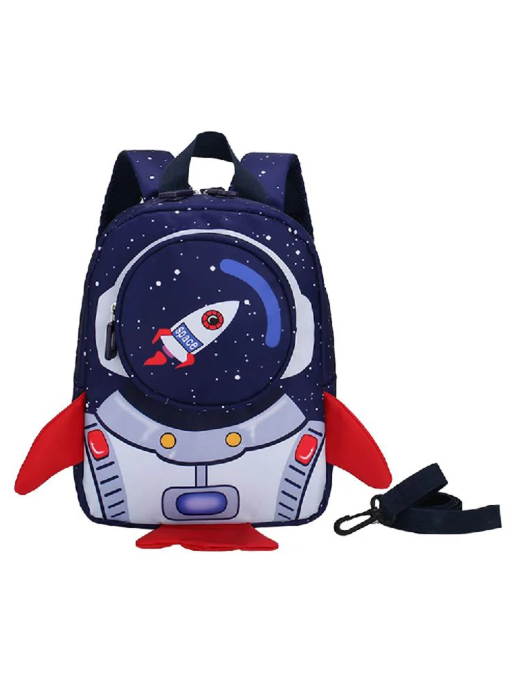 Children Nylon School Bag Kindergarten Cartoon 3D Rocket Backpack (Blue)