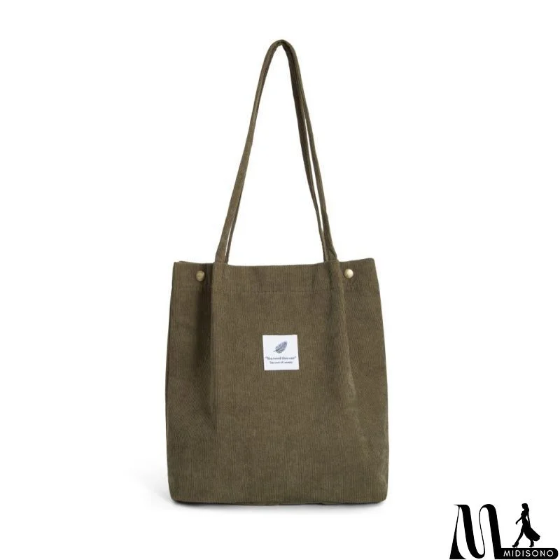 MidiSono - Women Large Smiley Corduroy Shoulder Tote Bag