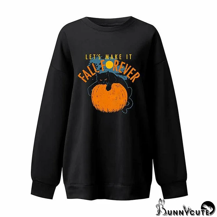 Pumpkin Letter Print Round Collar Sweatshirt