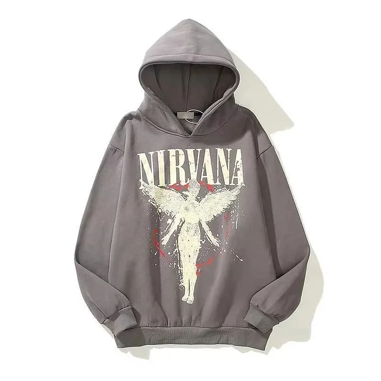 American retro hooded sweatshirt y2k personalized angel print loose hoodie trendy clothing hip-hop couple long-sleeved jacket