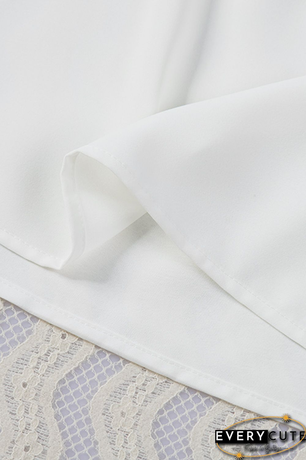 White Lace Patchwork Lace-up Backless V Neck Blouse