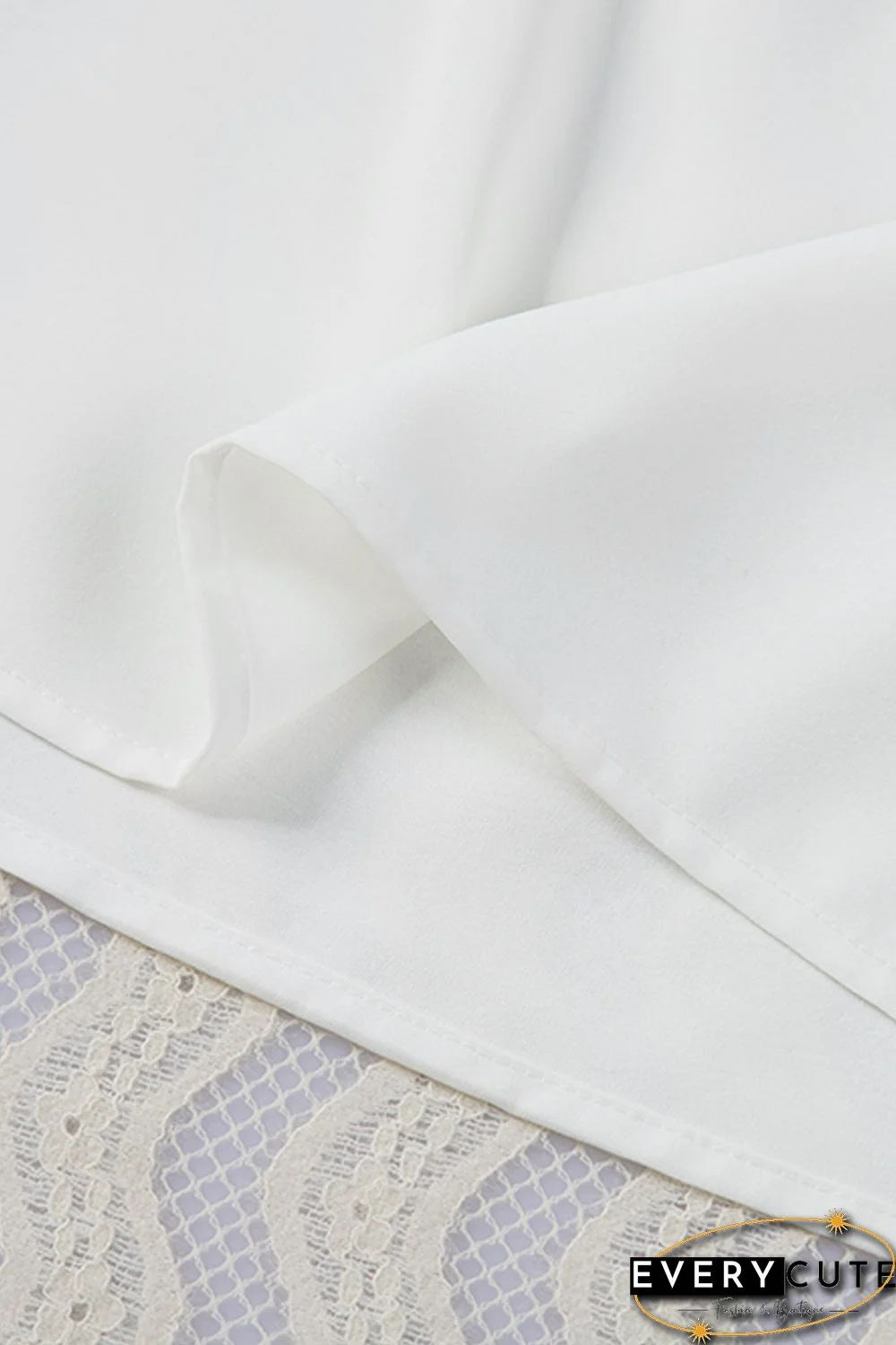 White Lace Patchwork Lace-up Backless V Neck Blouse