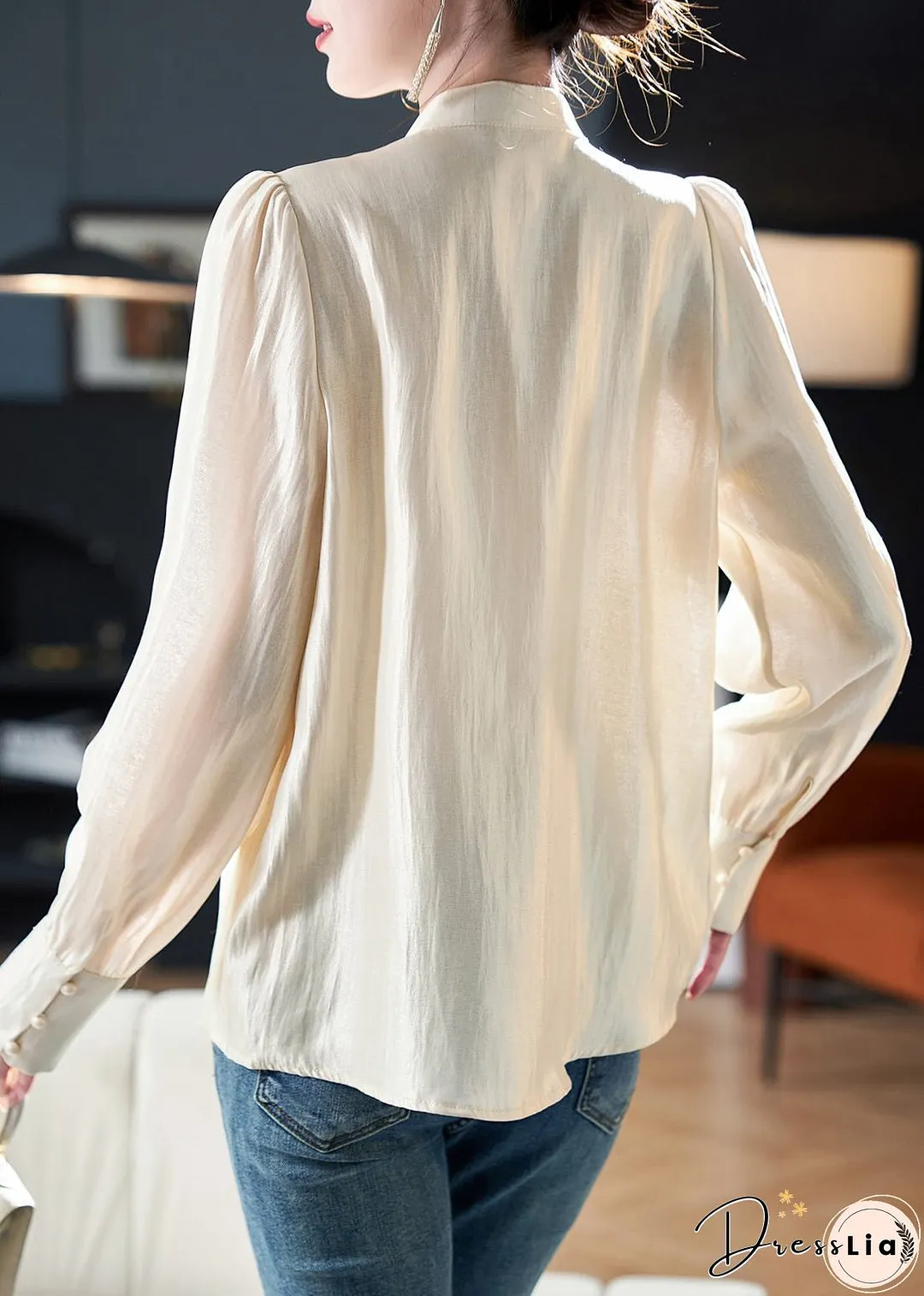 New Apricot Embroidered Button Cotton Shirt Long Sleeve