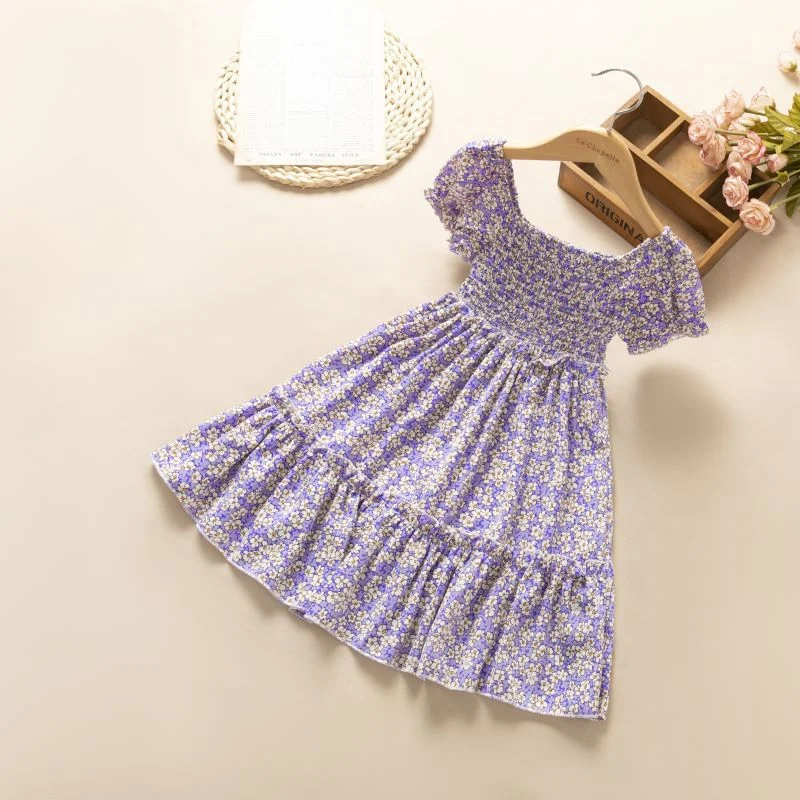 2022 Summer Children's Blue Flower Cute Dress Toddler Girl Luxury Dresses  Toddler Girls Baby Girl Korean Baby Clothes