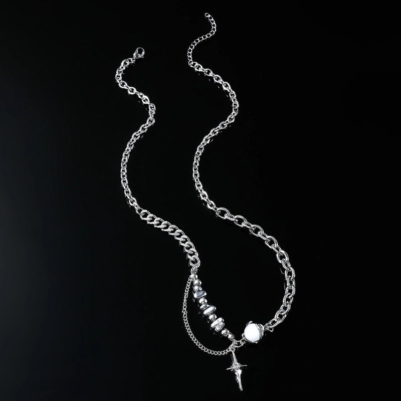 Hip-hop Star Titanium Steel Plating Inlay Opal Men's Necklace