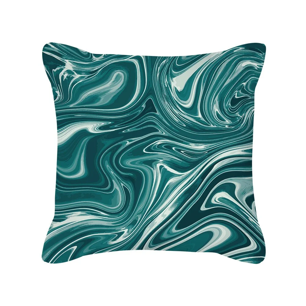Teal Blue Cushion Cover Leaves Geometric Heart Pillow Cover Sofa Home Decor Throw Pillows Car Decorative Pillow Case Accessories