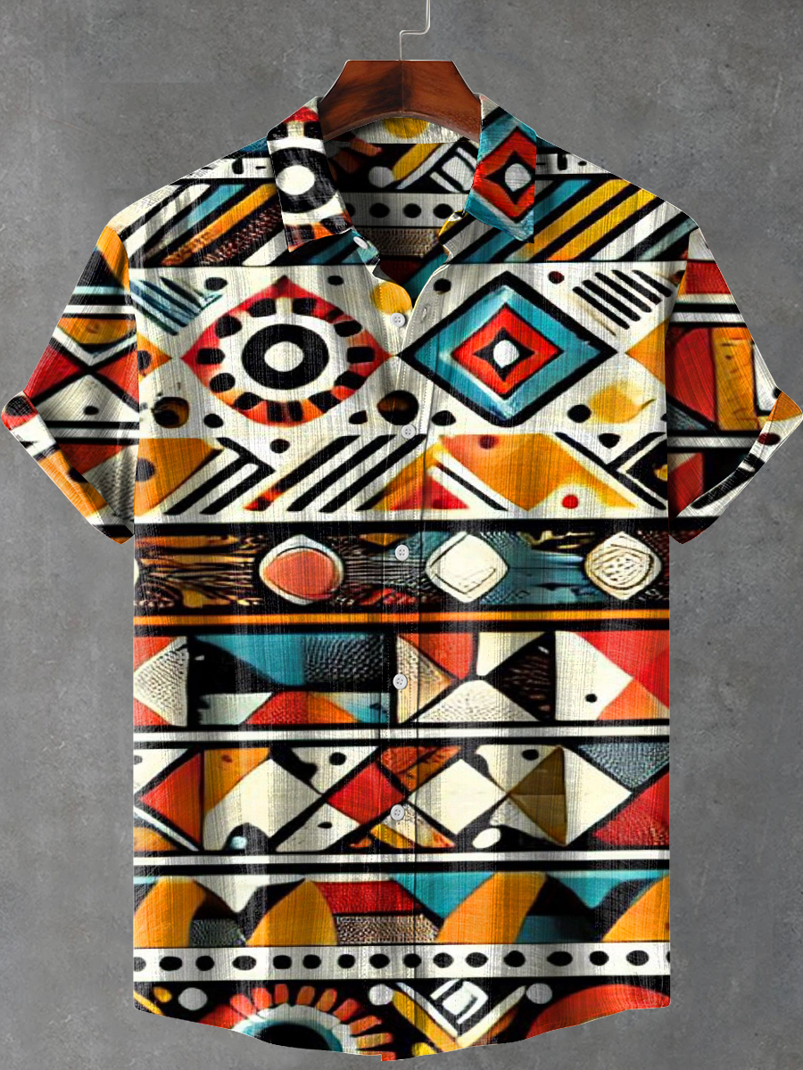 Africa Tribe Totem Stripes Art Print Casual 100% Cotton Shirt