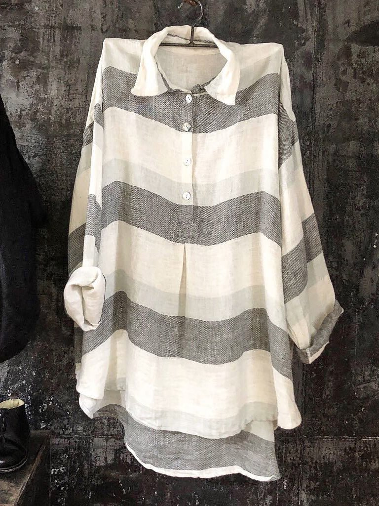 Womens Printed Asymmetrical Casual Oversized Linen Shirt