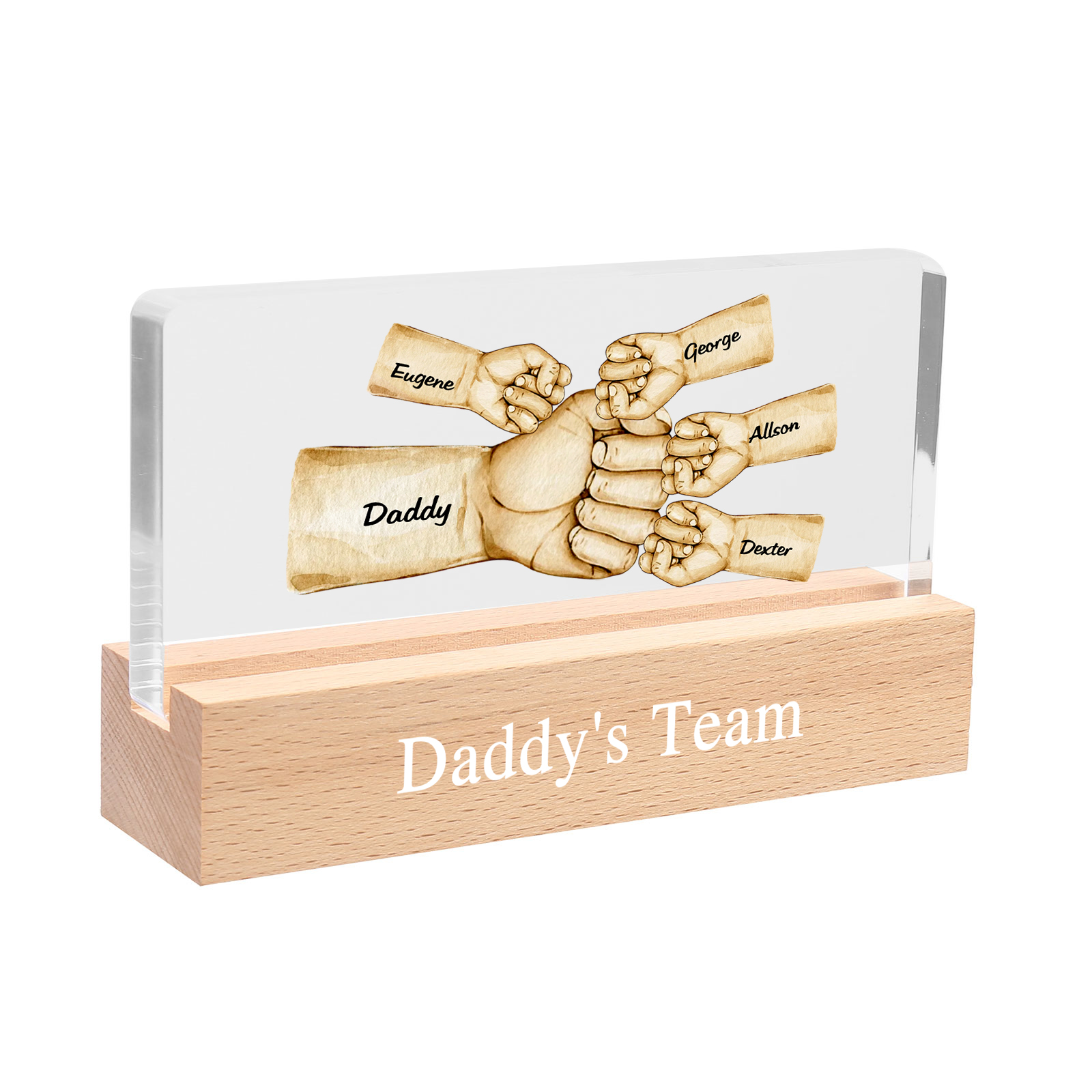 5 Names - Personalised Fist Bump Pattern Table Lamp Customized Text Father's Day Gift for Dad