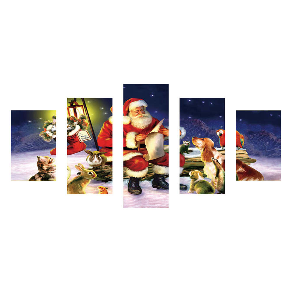 

80*40CM - Multi-picture Round Drill Diamond Painting - 5pcs Santa and Animals, 501 Original