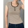 Button Front Striped Tee