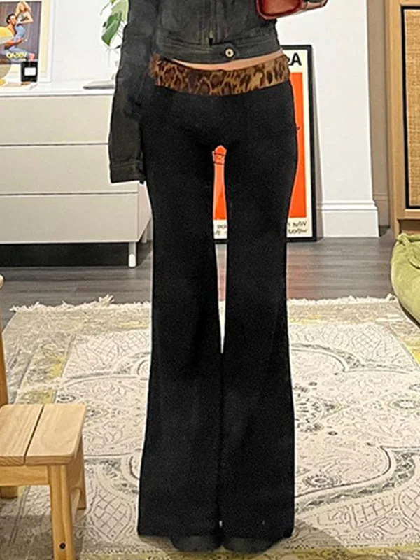 Brownm splice flared trousers with elastic waistband