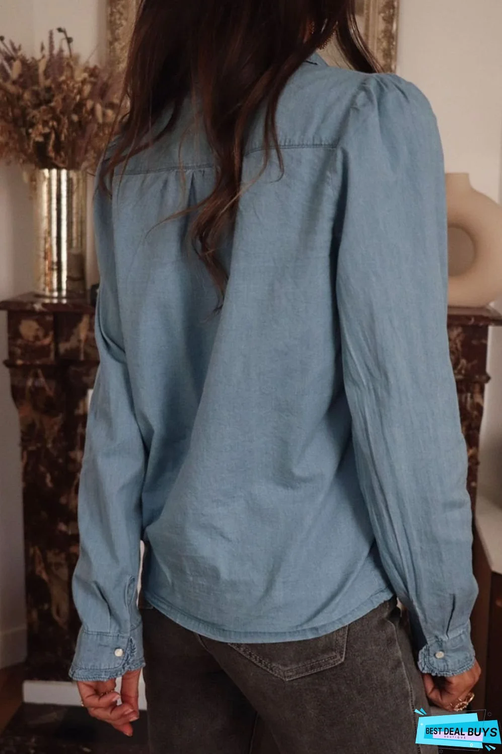 Button Up Long Sleeve Denim Top