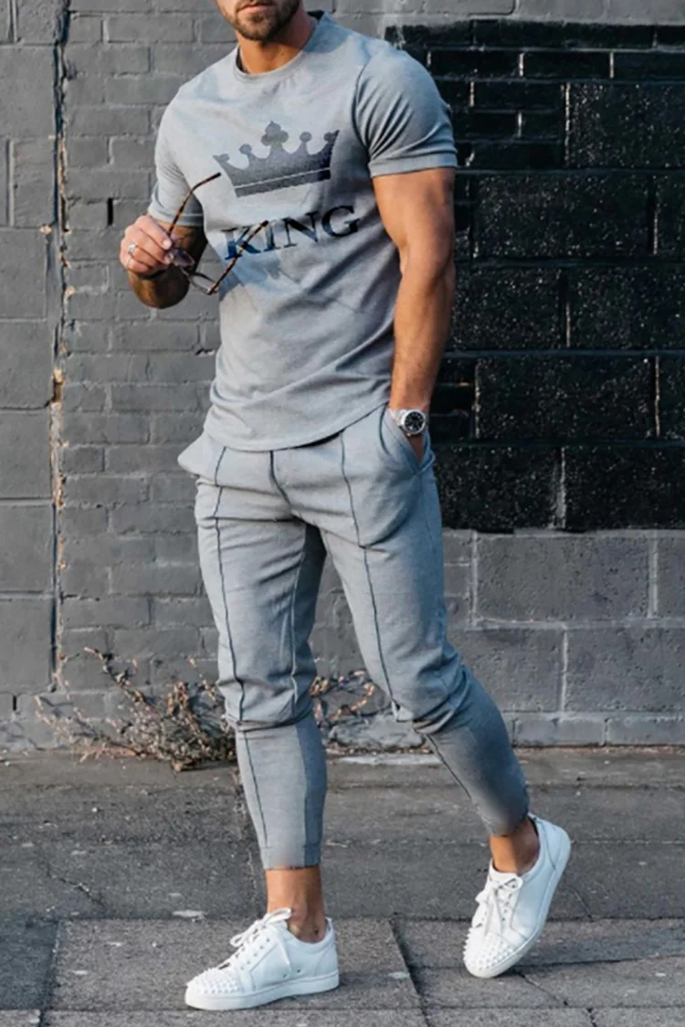 Tiboyz Grey King T-Shirt And Pants Two Piece Set