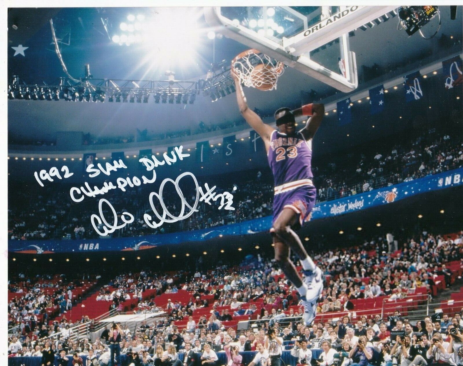 CEDRIC CEBALLOS PHOENIX SUNS 1992 SLAM DUNK CHAMPION ACTION SIGNED 8x10