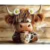 Diamond Painting-5D Full Round Drill Cow Drinking Tea