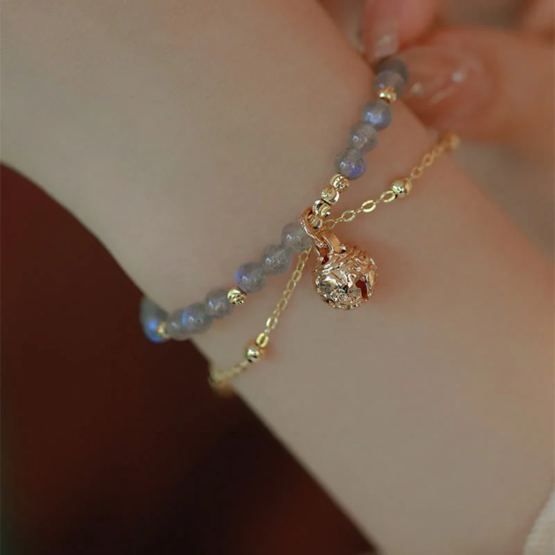 Natural Moonstone Healing Bell Charm Bracelet