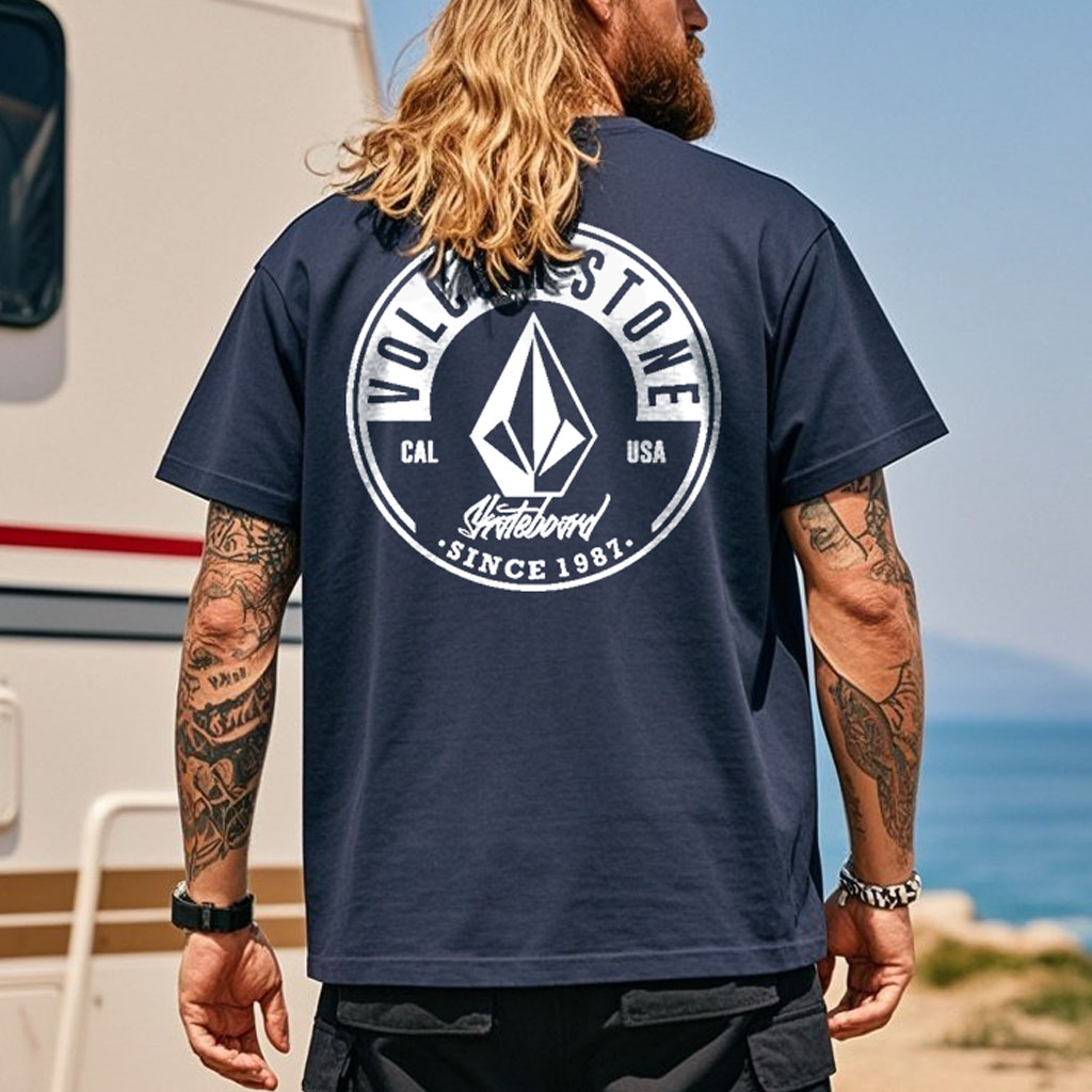 Men's Vintage Since 1987 Surf Print Crew Neck Short Sleeve Navy T-Shirt