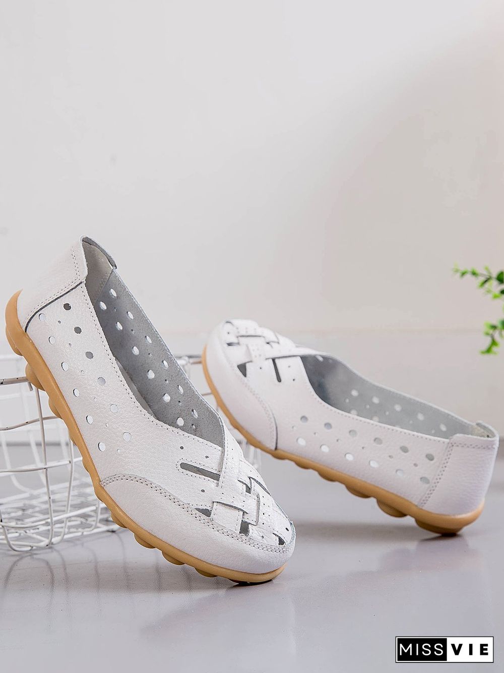 Hollow Leather Soft Sole Shoes