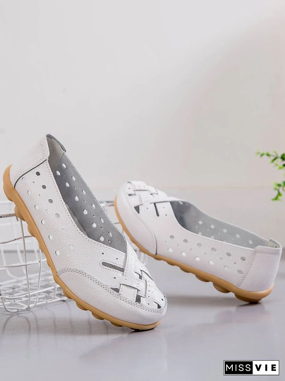 Hollow Leather Soft Sole Shoes
