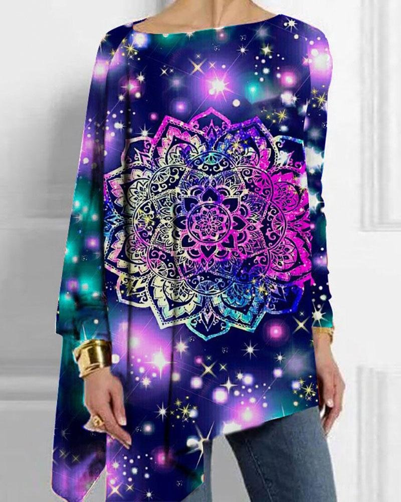 Women's tie-dye printed casual long-sleeved T-shirt-121407
