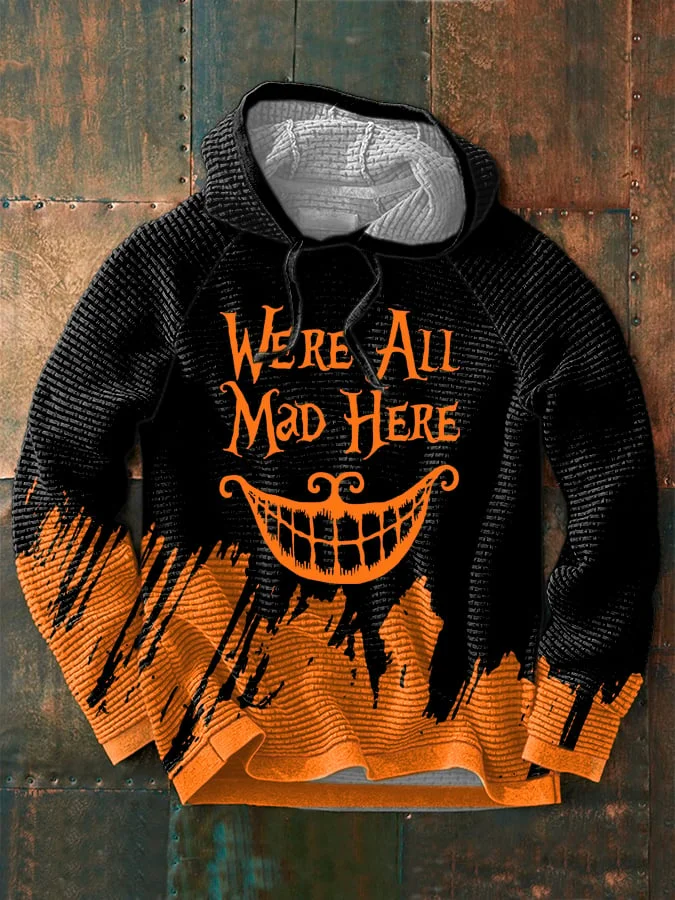 Men's We're All Mad Here Halloween Print Waffle Hoodie