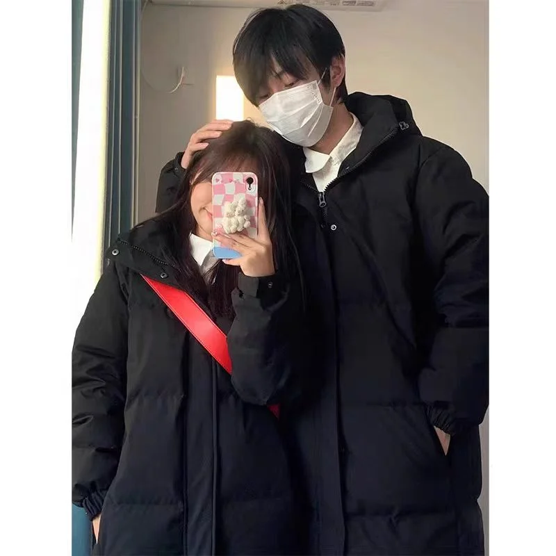 Woherb Black Down Cotton Clothes Female In The Long Style 2024 Winter Dress New Thickened Cotton-Padded Jacket Middle Drama Art Examination Students Over The Knee Coat-Outfit Ideas