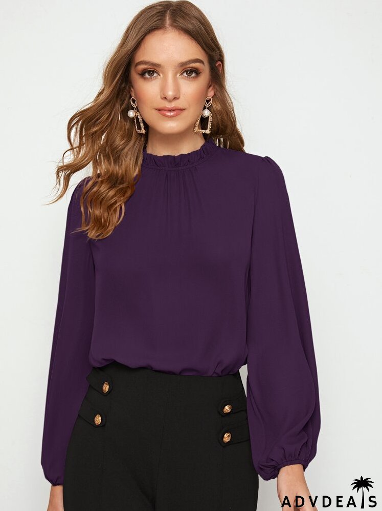 Frill Neck Lantern Sleeve Top