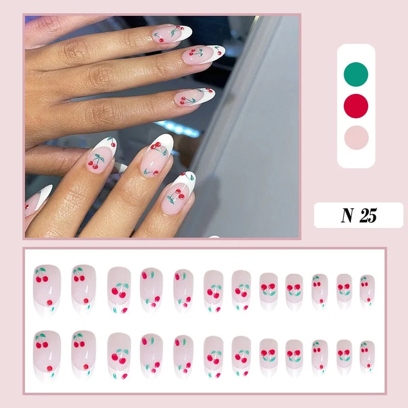 24pcs false nails matte Green Nails Patch with glue Removable Long Paragraph Fashion Manicure press on Nail tips free shipping-Nail Inspo