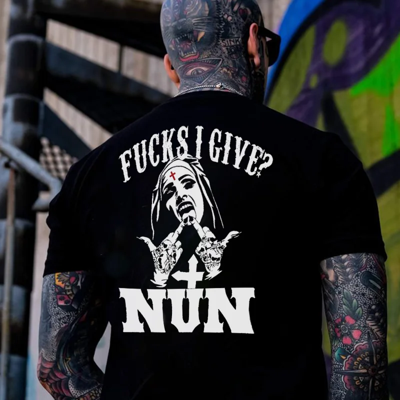 Fucks I Give Uninhibited Nun Graphic Black Print T Shirt